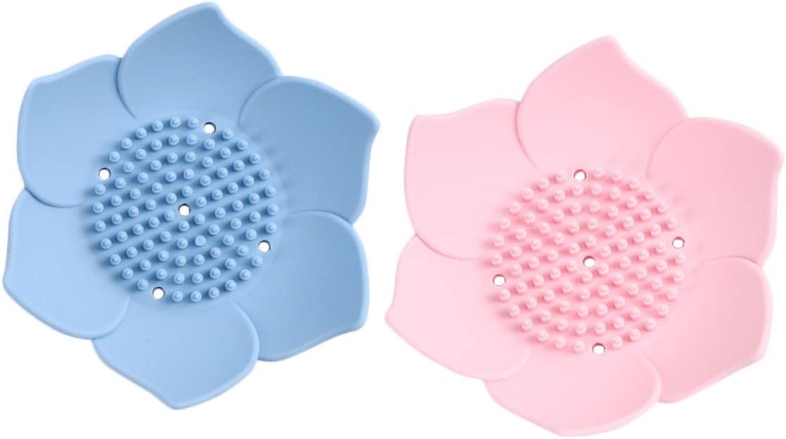 2pcs Luxury Silicone Soap Dish Set Self-Draining Bathroom Holder