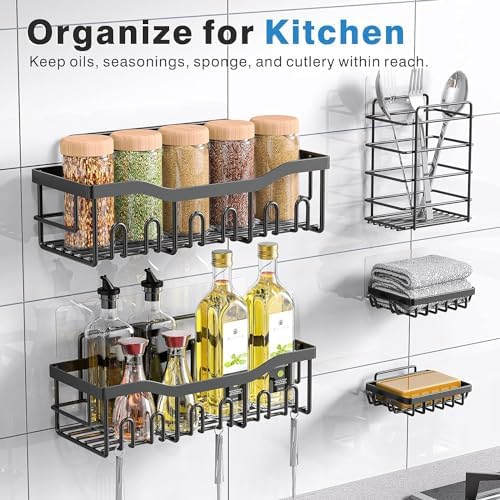 5pc Adhesive Shower Caddy Shelves with Soap Dish Holder