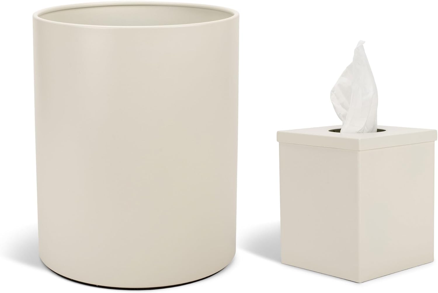 Round Bathroom Trash Can and Tissue Holder Set of 2 White