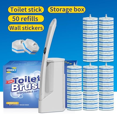 Hohoky Disposable Toilet Brush with 50 Refills and Wall Mount Holder