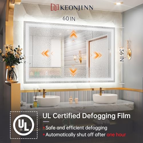 Keonjinn 60 x 36 LED Bathroom Mirror with Frontlit and Backlit