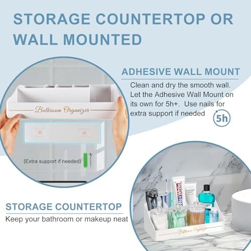 DENSAIL Bathroom Organizer with 3 Qtip Holders and Toothpaste Drainage - White