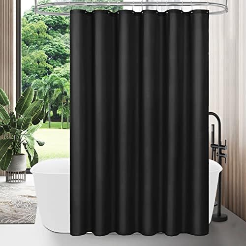 MitoVilla Black Fabric Shower Curtain Liner 72x72 Inches with 12 Plastic Hooks