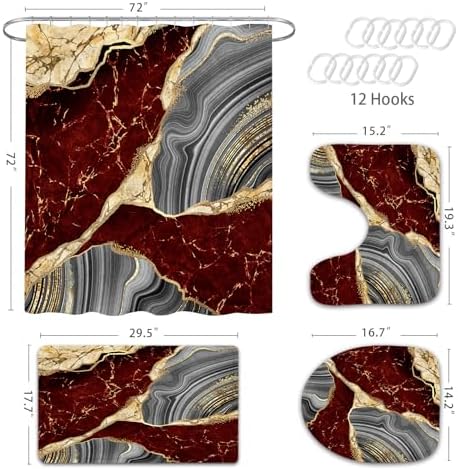 Gibelle 4 Pcs Marble Shower Curtain Set
