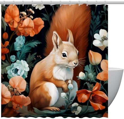 Cute Squirrel Shower Curtain Set with 12 Hooks 66x72 Inches