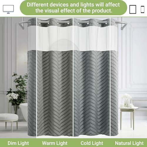 WONICY 3-in-1 Shower Curtain Set with Liner Grey 71x74 Inches