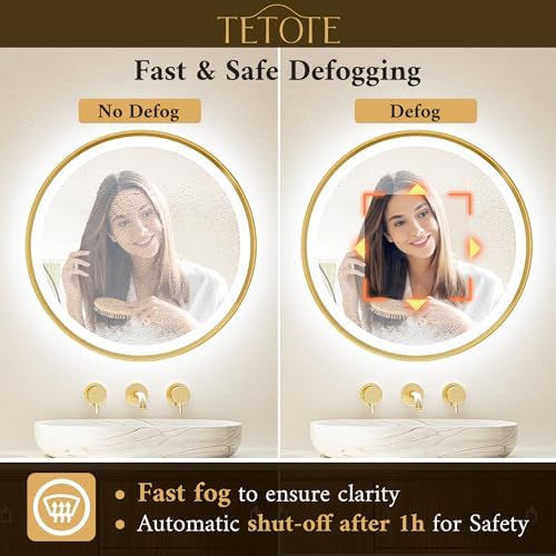 TETOTE 36 Inch Gold Round LED Mirror with Lights and Dimming