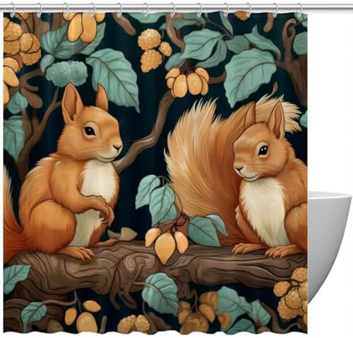 VAPOKF Cute Squirrel Shower Curtain with 12 Hooks 60x72 Inches