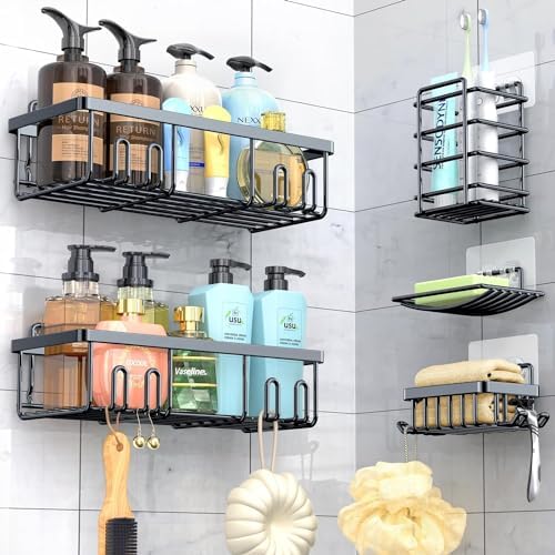 5pc Adhesive Shower Caddy Shelves with Soap Dish Holder