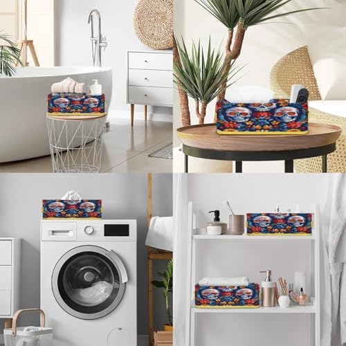 Mexican Floral Skeleton Toilet Paper Basket Organizer with Handles