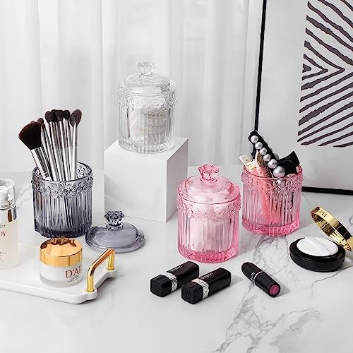 Rejomiik 2 Pack Qtip Holder Glass Jars with Lids