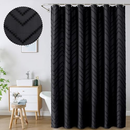 Chevron Extra Long Black Boho Shower Curtain 72x96