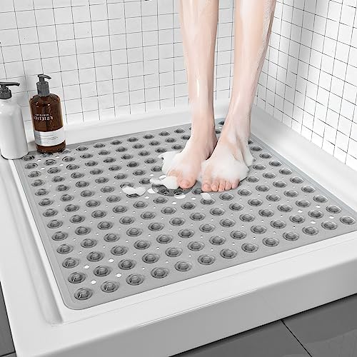 XIYUNTE Square Non Slip Bath Mat - 21x21inch Clear Grey