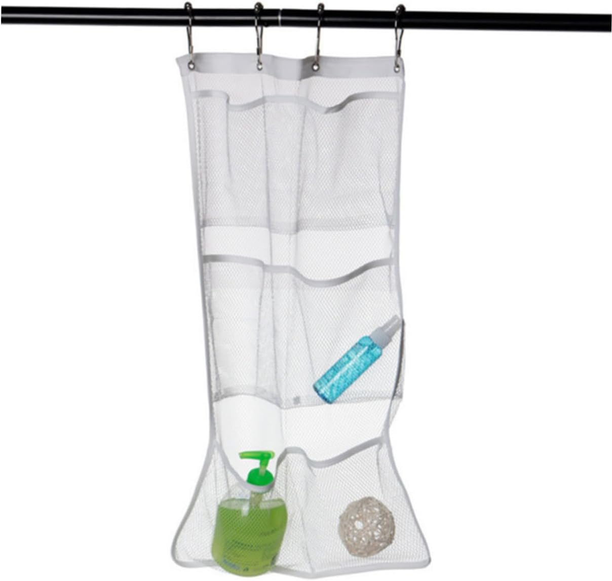Toiletries Curtain Hanger with 6 Pockets and Mesh Design