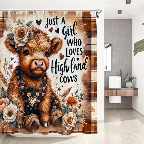 Funny Highland Cow Shower Curtain with 12 Hooks