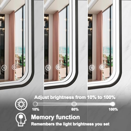 24x32 Inch Dimmable LED Mirror with Anti-Fog and Frame