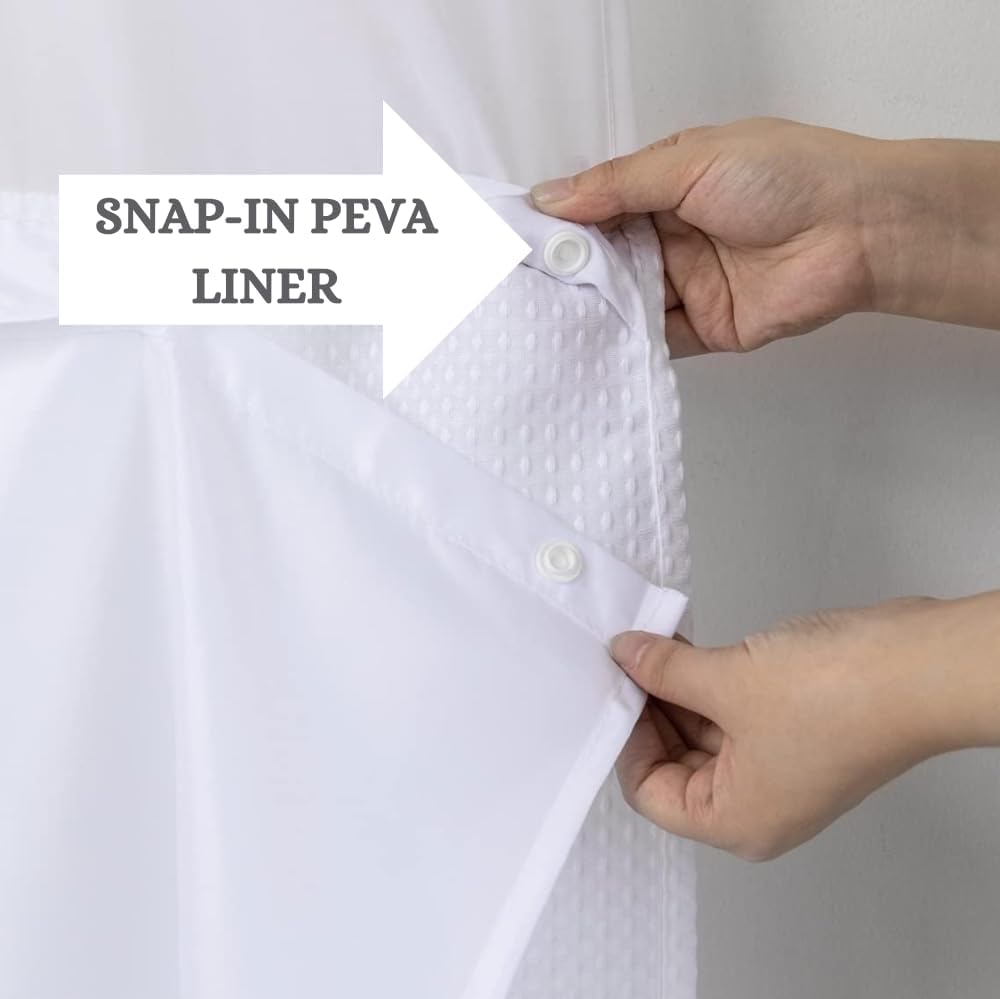 WPM Modern Waffle Weave Shower Curtain Set with Liner and Snap Hooks