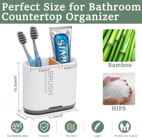 Chintu Bamboo Toothbrush Holder with 2 Slots and Drainage - Family-White