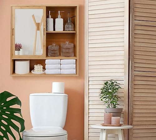 ZYBT Bamboo Medicine Cabinet with Mirror and 2 Sliding Doors