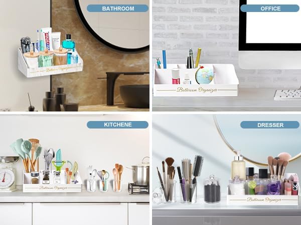 DENSAIL Marble White Bathroom Organizer with 3 Qtip Holders