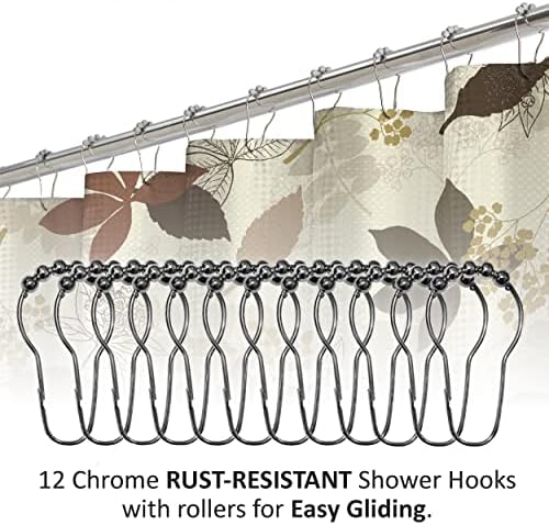 Creative Home Ideas 15-Piece Shower Set 72x72 Blowing Leaves Chocolate