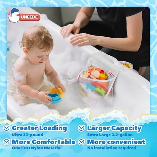 UNEEDE Bathtub Toy Organizer with Grip and Pockets
