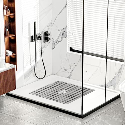 XIYUNTE Square Non Slip Bath Mat - 21x21inch Clear Grey