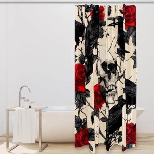 VAPOKF Ravens Skull Roses Shower Curtain Set with 12 Hooks
