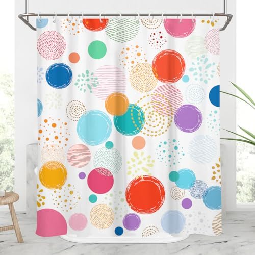 AAtter Kids Fun Polka Dot Shower Curtain with 12 Hooks 60x72