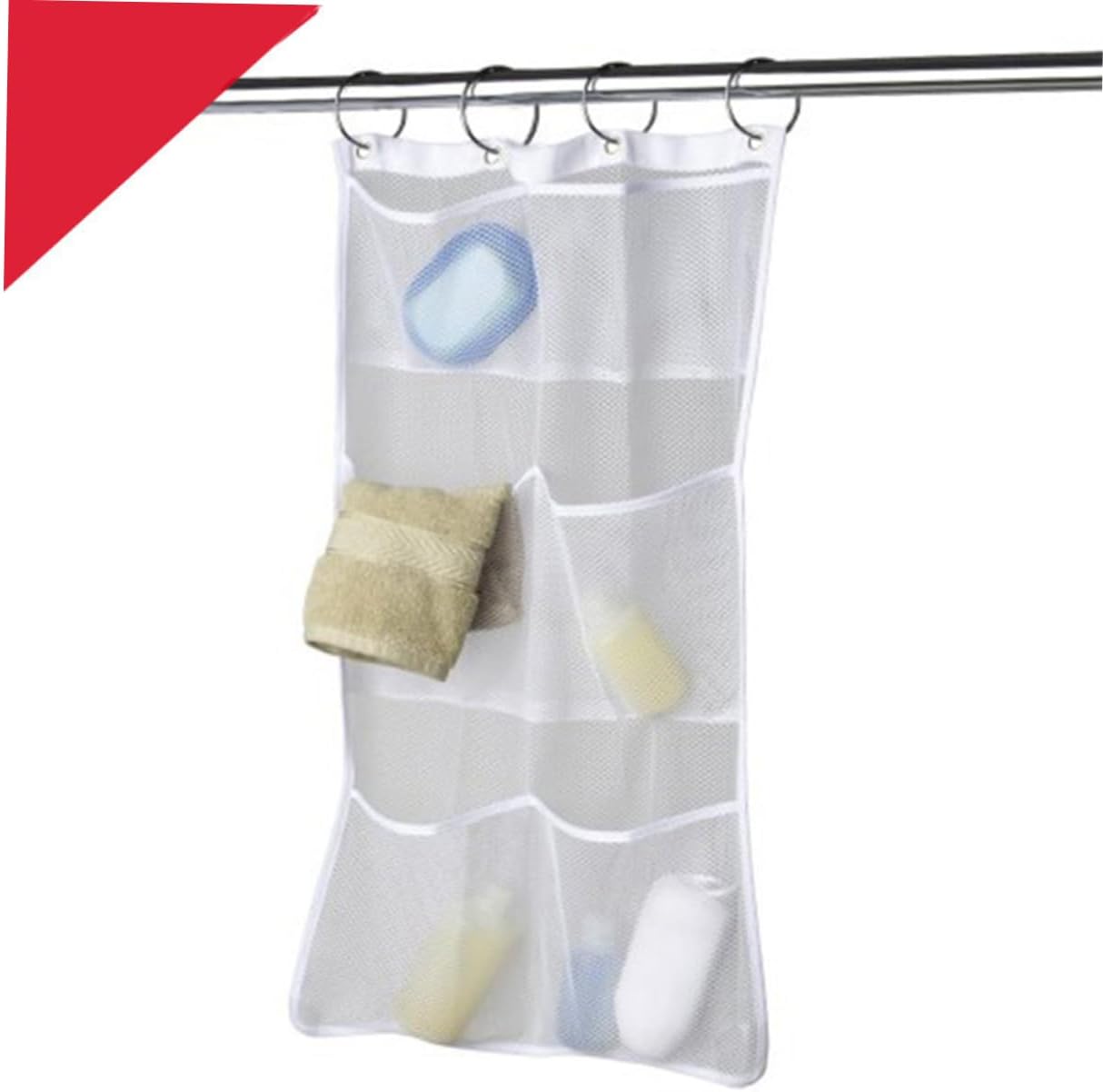 OKUMEYR Hanging Mesh Shower Organizer Bag - Space-saving White Storage Solution
