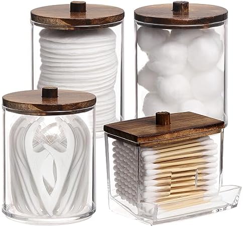 Tbestmax 4 Pack Cotton Ball Dispenser with Bamboo Lids Brown