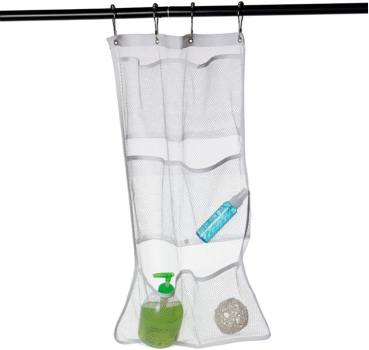 KOMBIUDA 6 Pocket Mesh Shower Organizer with Adhesive Hooks