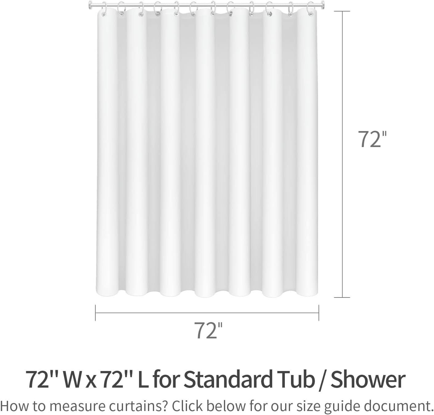 MitoVilla Black Fabric Shower Curtain Liner 72x72 Inches with 12 Plastic Hooks