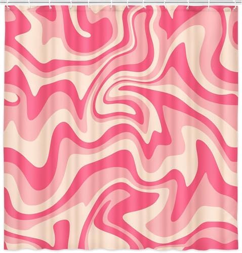 Dongbei Pink Boho Wavy Swirl Shower Curtain 69x75in