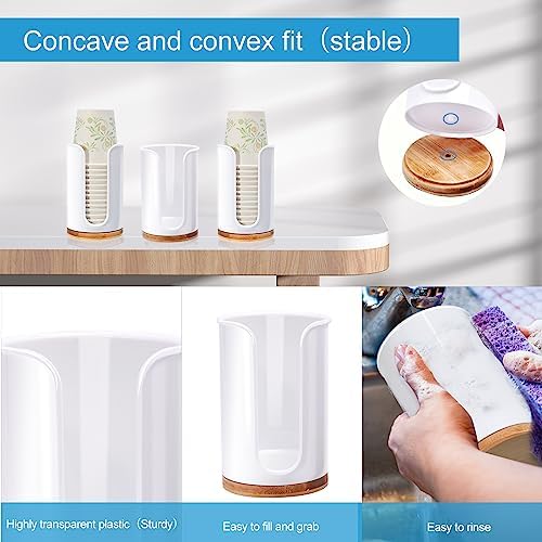Large Bathroom Cup Dispenser - 2 Pack Plastic Bamboo White