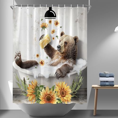 Hajmsug Funny Bear Shower Curtain Set 71X71 Inch