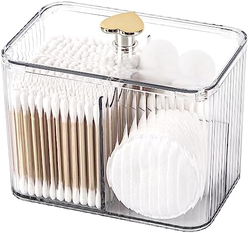 Tbestmax Qtip Holder Dispenser 3-Section Clear Bathroom Organizer Jar 1