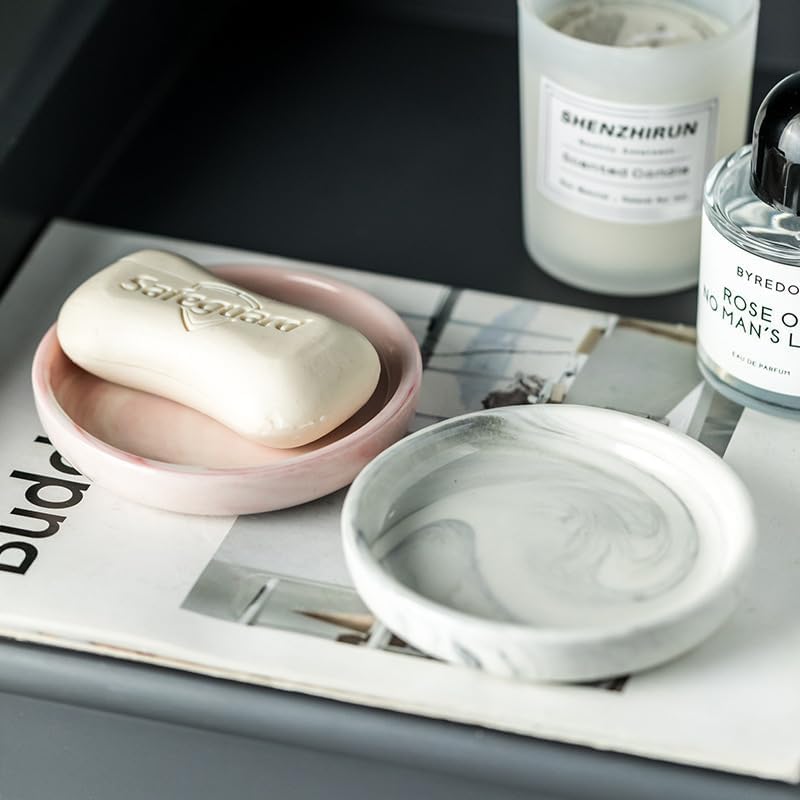Round Marble Soap Tray with Pink Finish