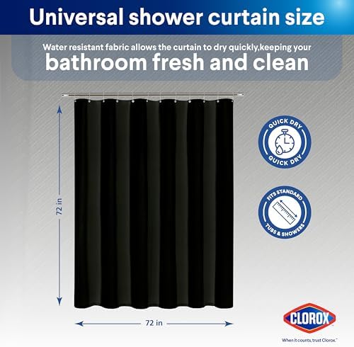 CLOROX 2-in-1 Shower Curtain Liner 72x72 Black Durable Water Resistant