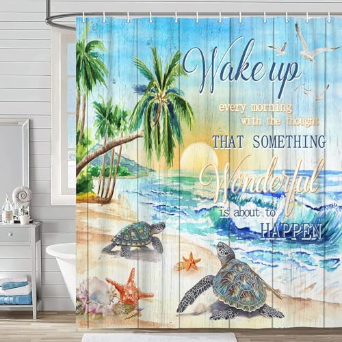 Beach Turtle Shower Curtain with Hooks 72x72