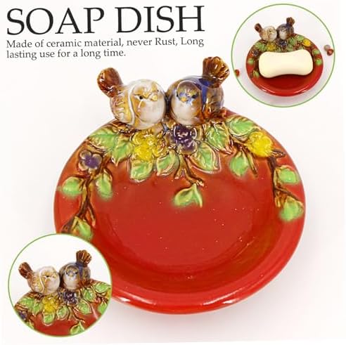 NASSMOSSE Bird Soap Dish Ceramic 5x5x3 Inch with Flower Leaf Pattern
