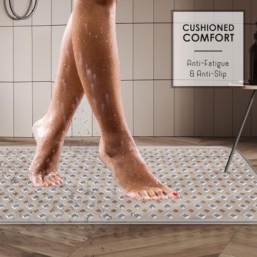 Clara Clark Non Slip Bath Mat 35x16 with Suction Cups and Drainage Holes