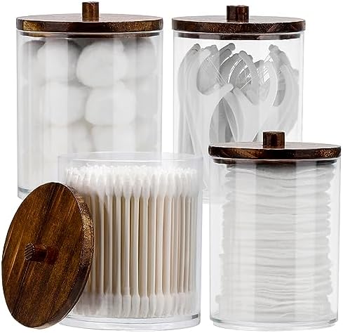 Tbestmax 4 Pack Q-Tip Holder Dispenser with Brown Wood Lids