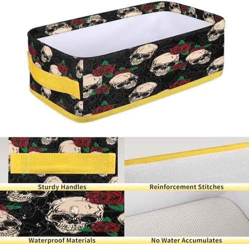 Snatocys Skull Floral Toilet Paper Basket with Handles 1