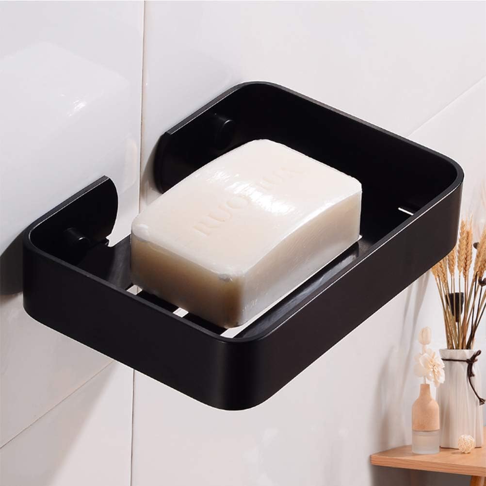 Wall Hanging Soap Dish with Ventilation and Sticker Mount Black