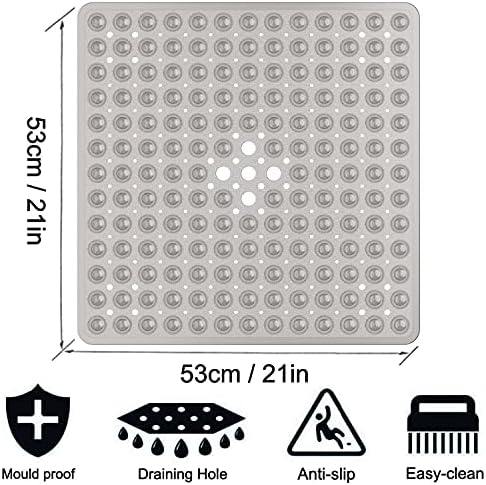 XIYUNTE Square Non Slip Bath Mat - 21x21inch Clear Grey