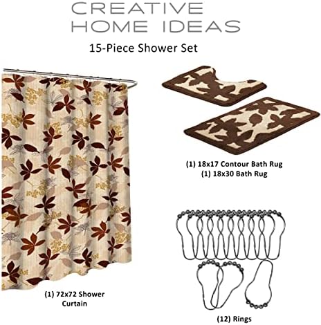 Creative Home Ideas 15-Piece Shower Set 72x72 Blowing Leaves Chocolate