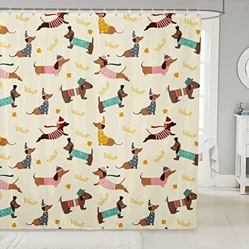 Feelyou Dachshund Bath Curtain 72x72 Kids Cute Puppy Shower Curtain Set