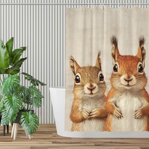 Funny Squirrel Design Shower Curtain Set with 12 Hooks 72x72