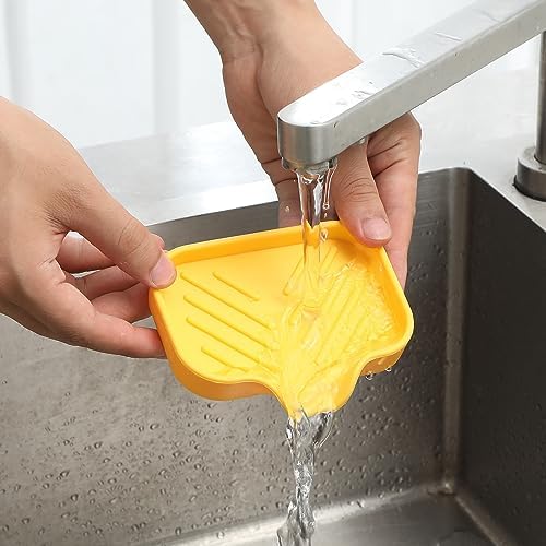 MicoYang Silicone Soap Dish with Drain Spout - Yellow 4932
